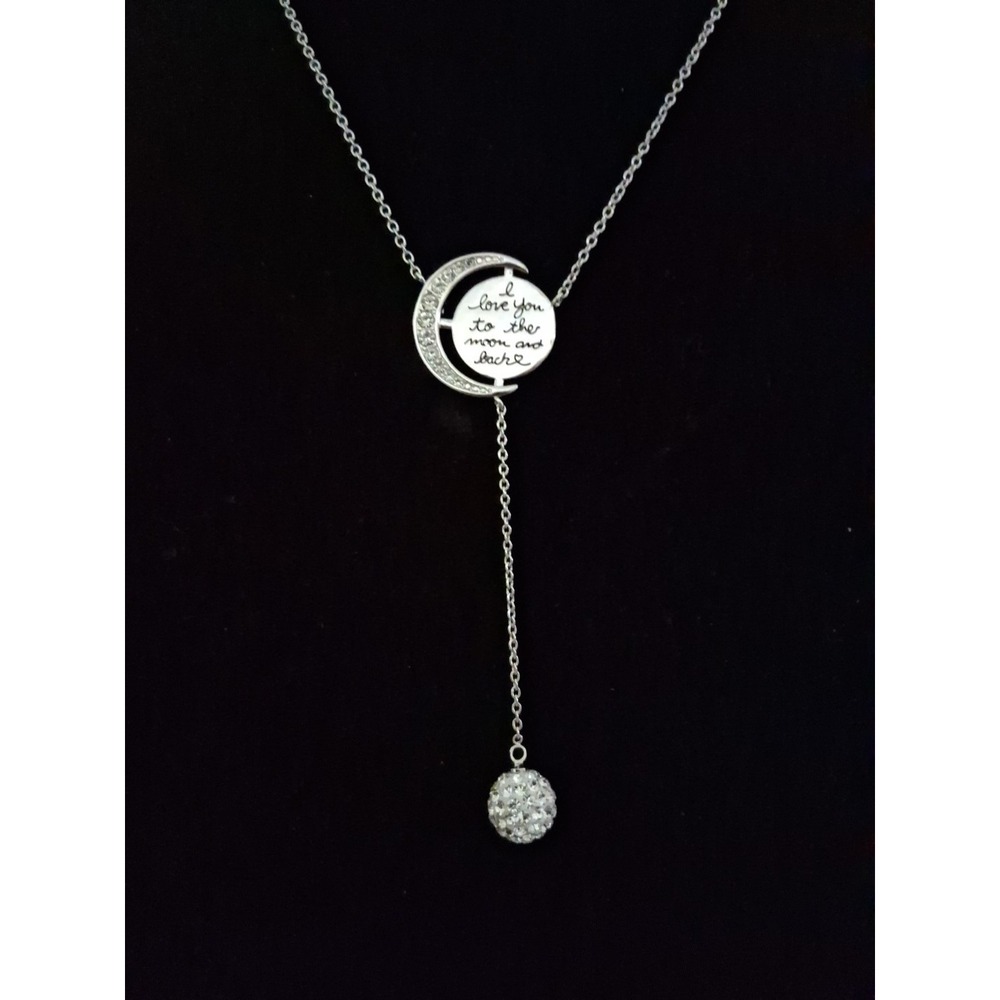 GM.CN Love You Too the Moon and Back Y-Drop Lariat Chain Necklace Silver Tone